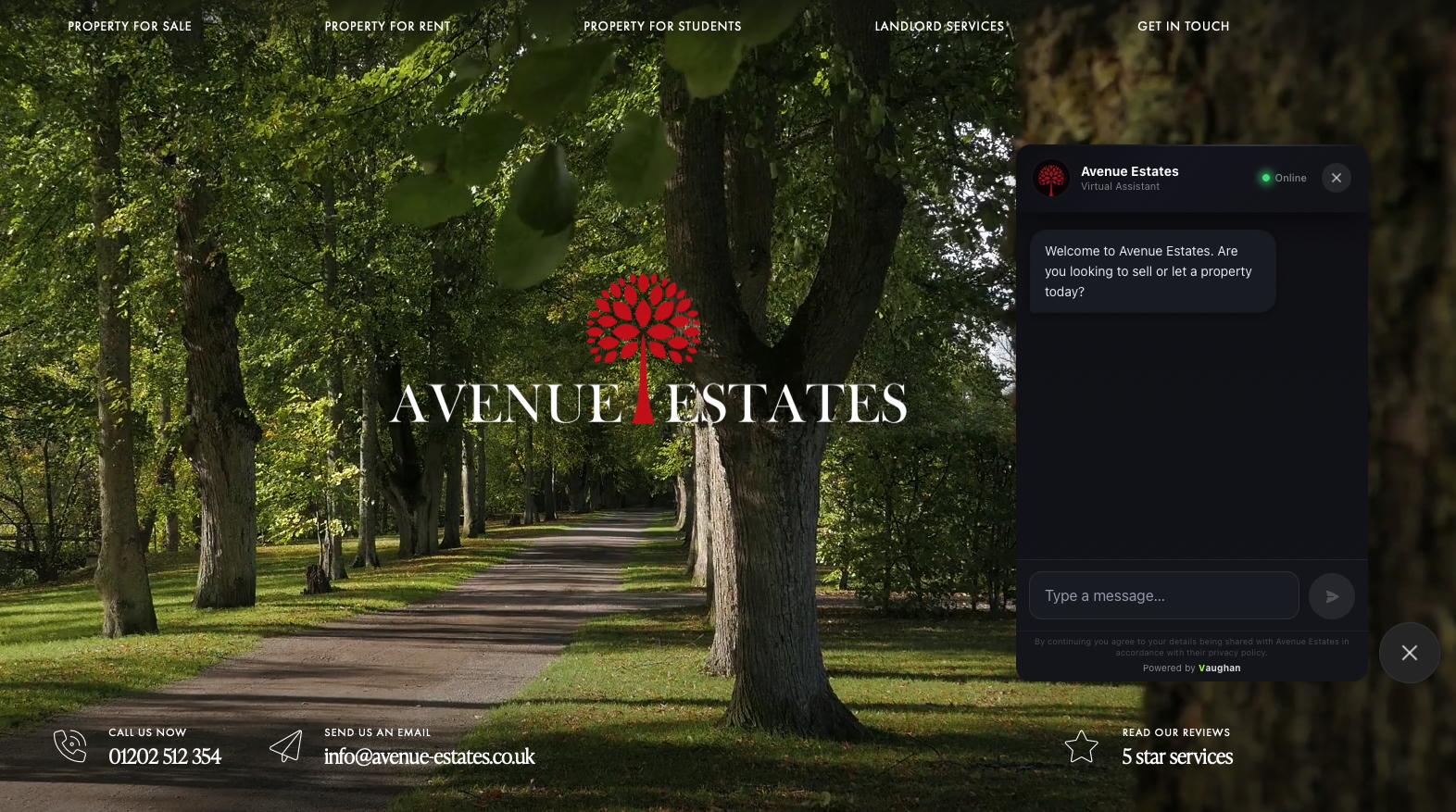 Vaughan live on Avenue Estates website